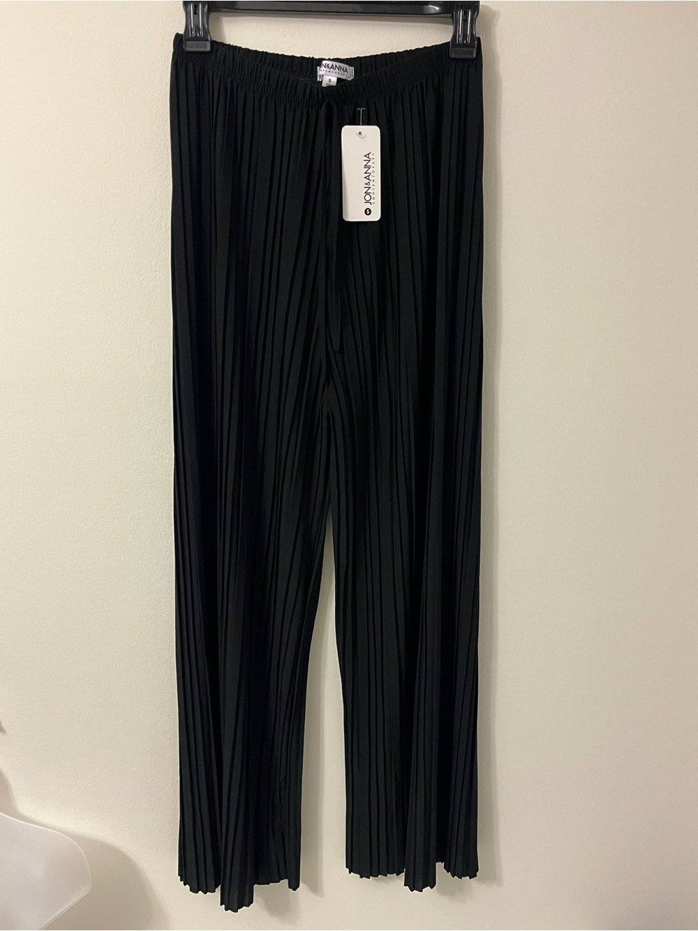 Jon and Anna Black Pleated Wide-Leg Pants Ruffle Size Small Drawstring